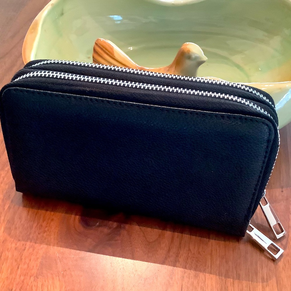 Brand new Black Double-Zip Wallet with wristlet option
